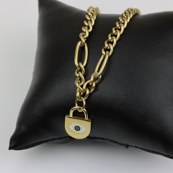 Bold Chunky Chain Necklace with Evil Eye Padlock Charm, XPNL0355 - Picture 5 of 13
